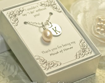 Personalized Maid of Honor Necklace - M2 - Maid of Honor Pearl Necklace - Matron of Honor Gift - Authentic Solitaire Pearl Pendant