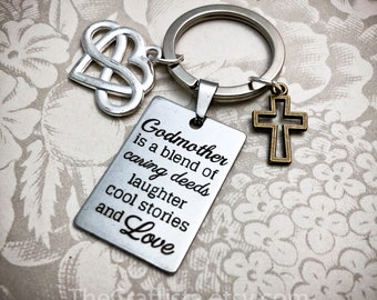 Godmother Keychain, Godmother Gifts, Godmother Key Ring, Godmother Charms, Godmother Pendant, Godmother Gift, Baptism, Christening Keychain