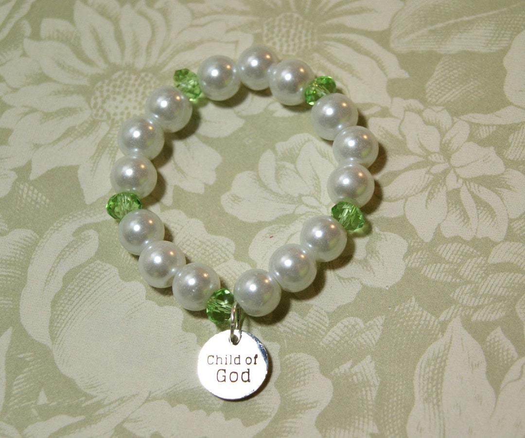 Baptism Bracelet Unisex Glass Pearls Birthstones Child of God