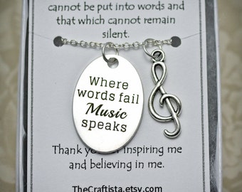 Music Teacher Necklace-T10 -Musician's Necklace, Teacher's Gift, Teacher Appreciation Gift, Teacher Charm, Choir Necklace, G-cleft charm