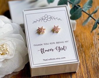 PDE, Flower Girl Stud Earrings, Flower Girl Jewelry, Flower Girl Earrings, Flowergirl gift, October Birthstone, Pink Flower Girl Earrings