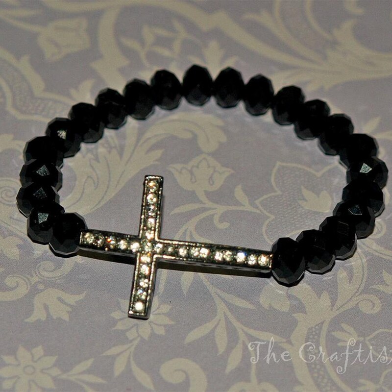 Gothic Luminous Cross Bracelet - Black Volcanic Stone Beaded Bracelet For Men