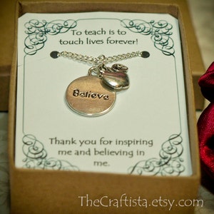Teacher Necklace  -T-05A- Teacher&#39;s Gift, Teacher Charms, Teacher Pendant, Believe Charm, Teacher Appreciation Gift, Teacher Token