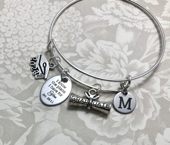 JRB Class of 2023 Personalized Graduation Bangle With Initial