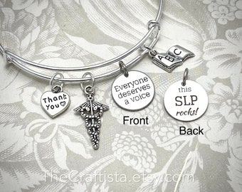 SLP Bracelet, Speech Therapy Bangle, SLP Gift, Speech Therapy Gift, Gifts for Speech Therapist, Speech Therapist Jewelry, Adjustable Bangle