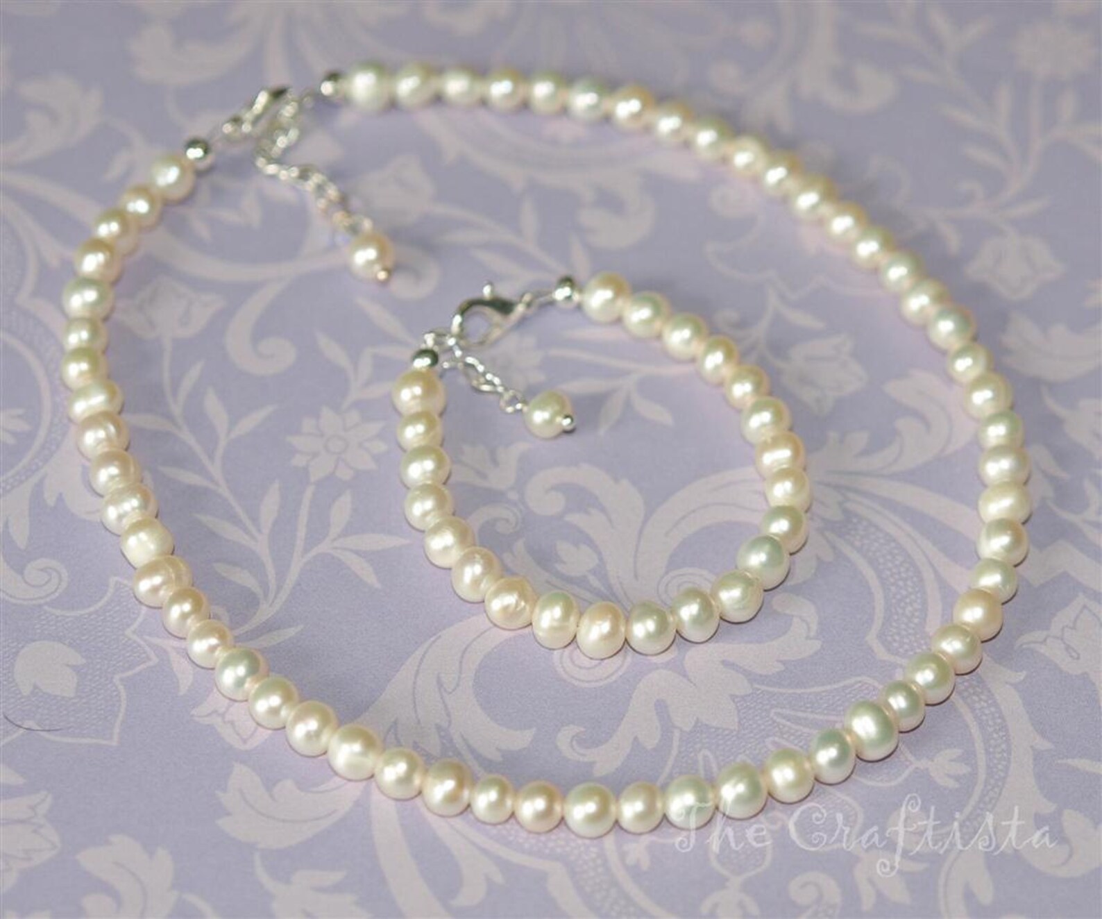 Baby Pearl Necklace and Bracelet Authentic Freshwater Pearls Flower Girl, Baptism, Dedication