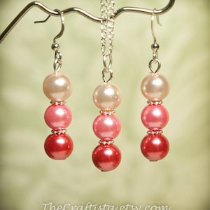 Pink Pearl Bridesmaid Earrings and Necklace Set, Pink Pearl Earrings and Necklace Set, Pink Earrings, Bridesmaid Set, Bridesmaid Gifts