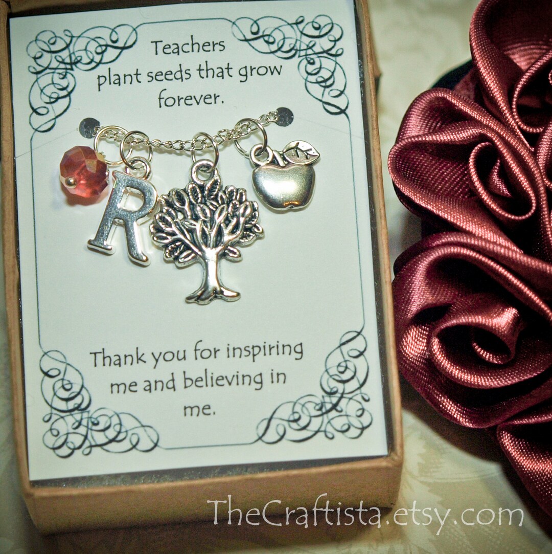 Personalized Teacher Necklace With Birthstone and Initial, T04 ...