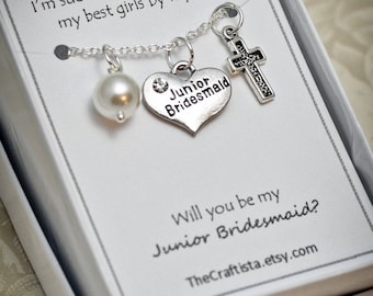 J2, Personalized Junior Bridesmaid Necklace with Color Motif and Initial, Junior Bridesmaid Gift, Junior Bridesmaid Jewelry, Jr Bridesmaid