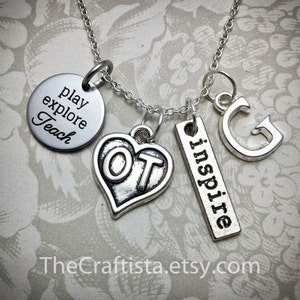 OT Necklace, Occupational Therapy Necklace, OT Charm, Occupational Therapy Gift, Gifts for OT, Play Explore Teach, Ot Necklaces, Ot Gifts