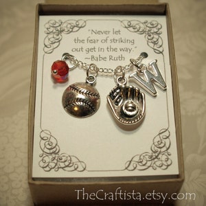 Personalized Baseball Necklace With Birthstone and Initial -- B02 -- Softball Necklace -- Baseball Mom -- Softball Mom -- Glove Charm