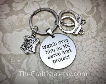 Police Officer Keychain, PK, Police Protection Keychain, Watch Over Him, Police Keychain, Gift for Police Officer, Police Prayer Keychain