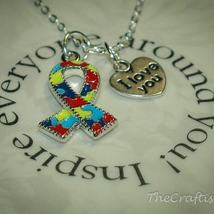 Autism /  Asperger Awareness Necklace -- Autism necklace, Autism jewelry, Support Autism, Asperger jewelry, Autism Ribbon, Autism Charm
