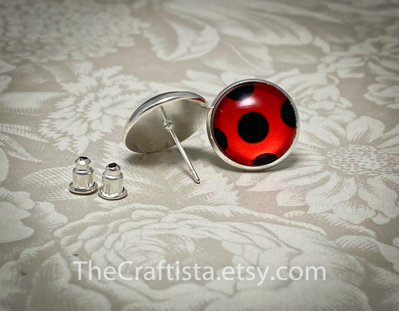 Handmade Ladybug Earrings For Girls - Cute Pierced Stud Earrings - Halloween & Cosplay Jewelry Gift - View #8