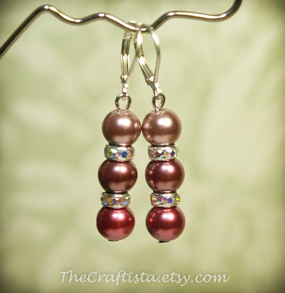 Mauve, Old Rose, Burgundy Earrings, Bridesmaid Earrings, Mauve Pearl Earrings, Bridesmaid Set, Bridesmaid Gift, Pearl Set, Burgundy Earrings