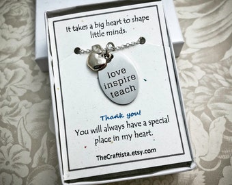 Teacher Necklace -T13- Teacher Themed Necklace, Teachers Gift, Teacher Appreciation Gift, Apple Charm, Teacher Charm, Teacher Pendant