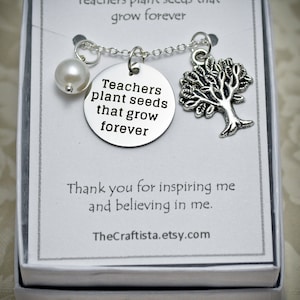 Teacher Necklace, T06, Teacher Appreciation Gift, Teacher Charm, Teacher Quotes, Teachers plant seeds, Teacher Jewelry, Teacher Gift