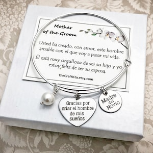 Pulseira espanhola da mãe do noivo, MOG Spanish Charm, Gracias por criar el hombre de mis suenos, MOG em espanhol, MOG Jewelry, MGS2,