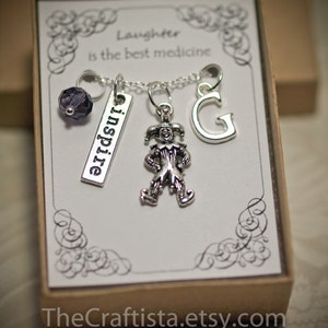 Personalized Clown Necklace With Birthstone and Initial - JTR - Inspirational Necklace - Jester Necklace - Clown Pendant - Personalized Gift