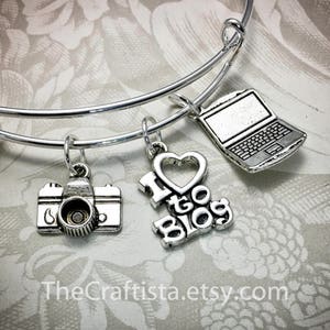 BLOG, Blogger Bracelet, Blogger Bangle, Blogger Charm, Blogger Gift, Gifts for Bloggers, I love to Blog, Laptop Charm, Camera Charm, Blogger
