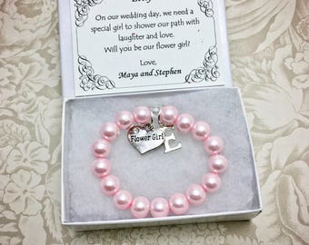 APC, Boxed Flower Girl Bracelet, Personalized Flower Girl Bracelet, Heart Charm, Flower Girl Jewelry, Flower Girl Gifts, Personalized Gift