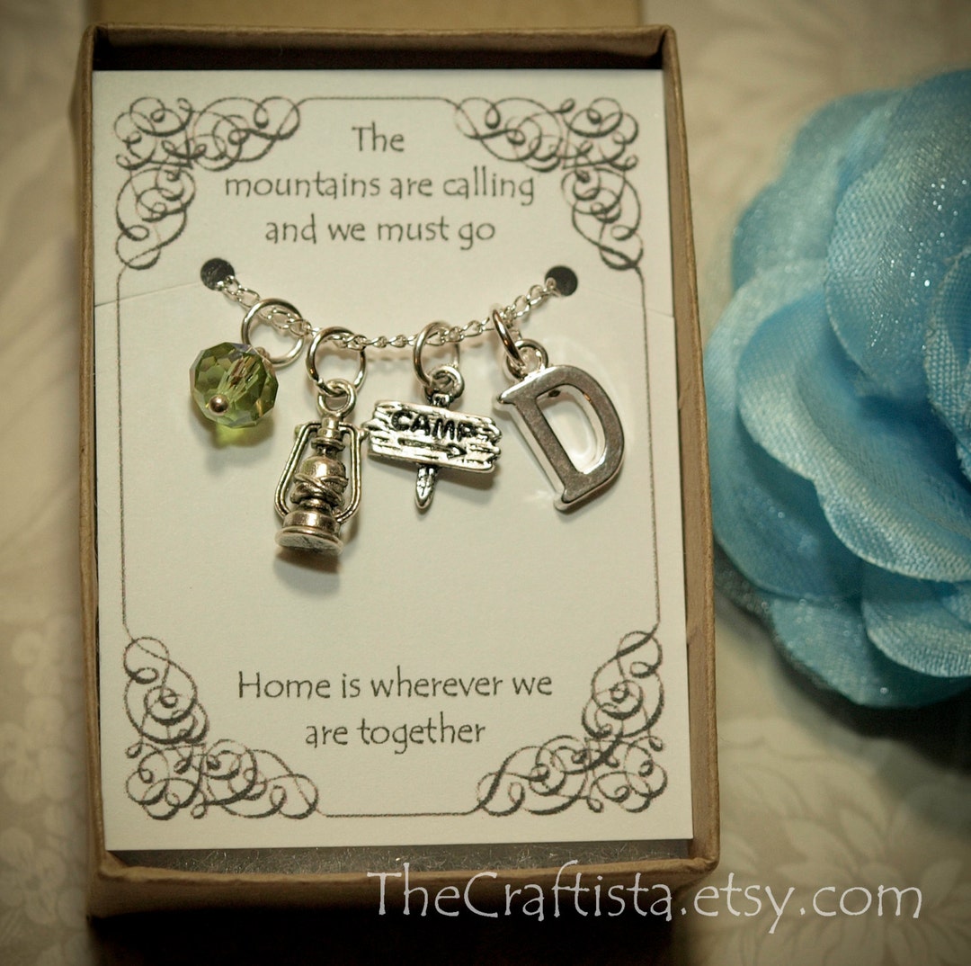 Personalized Camping Necklace With Birthstone and Initial C01 Camping