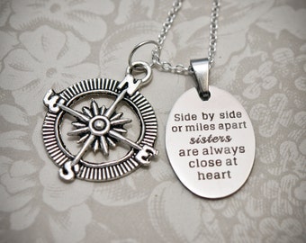 Sister Necklace - S12 - Sister Gift, Sisters Necklace, Sisters Jewelry, Sister Christmas Gift, Big Sister, Little Sister, Compass Charm