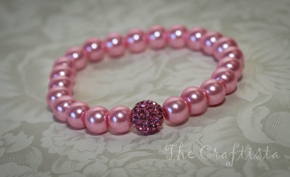 Pink Bracelet, Pink Bridesmaid, Pink Flower Girl Bracelet, Bridesmaid Bracelet, Pink Pearls and Pink Micro Pave Cz Balls, Bridesmaid Gift
