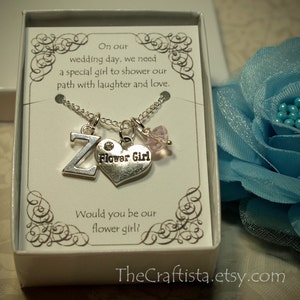 Personalized Flower Girl Necklace with Birthstone and Initial -- FG02 -- Flower Girl Necklace -- Flower Girl Gift -- Initial Necklace