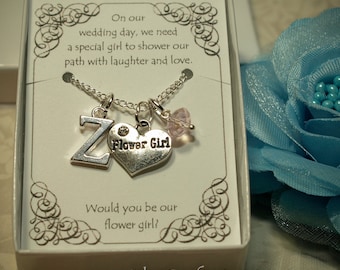Personalized Flower Girl Necklace with Birthstone and Initial -- FG02 -- Flower Girl Necklace -- Flower Girl Gift -- Initial Necklace