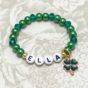 Personalized St Patrick&#39;s Bracelet, St Patrick&#39;s Bracelet, St Patrick Toddler Bracelet, St Patrick&#39;s Jewelry, Shamrock Charm, Name Bracelet