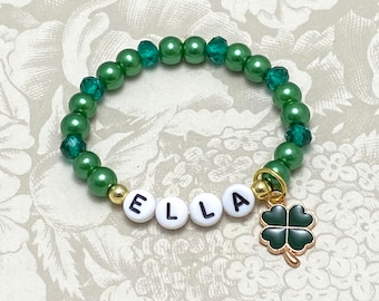 Personalized St Patrick's Bracelet, St Patrick's Bracelet, St Patrick Toddler Bracelet, St Patrick's Jewelry, Shamrock Charm, Name Bracelet