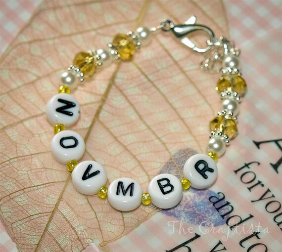 Personalized Birthstone Baby Little Girls Bracelet -- November