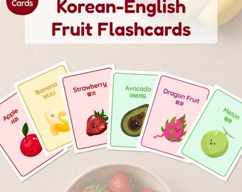 Zweisprachig Russisch Englisch Frucht Bildkarten, Hangul Lernkarten, Printable (Digitaler Download)