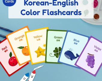 Zweisprachige Russisch Englisch Color Lernkarten, Hangul Lernkarten, druckbare PDF