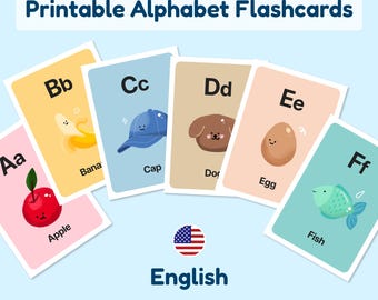Alphabet Flashcards Printable PDF, Preschool ABC Learning Cards, English Letter Cards