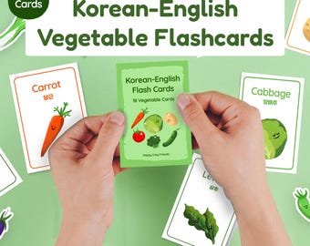 Zweisprachige koreanische Gemüse Lernkarten, Hangul Lernkarten, digitaler Download