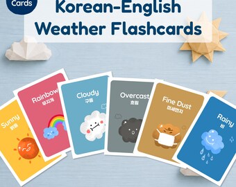Zweisprachig Russisch Englisch Wetter Karteikarten, Hangul Lernkarten, druckbare PDF
