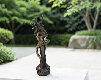Estatua de espíritu del árbol para jardín de hadas, figura de diosa de la naturaleza para exteriores con nido de pájaro, decoración de resina para jardín, adorno para patio y césped, regalo de fantasía
