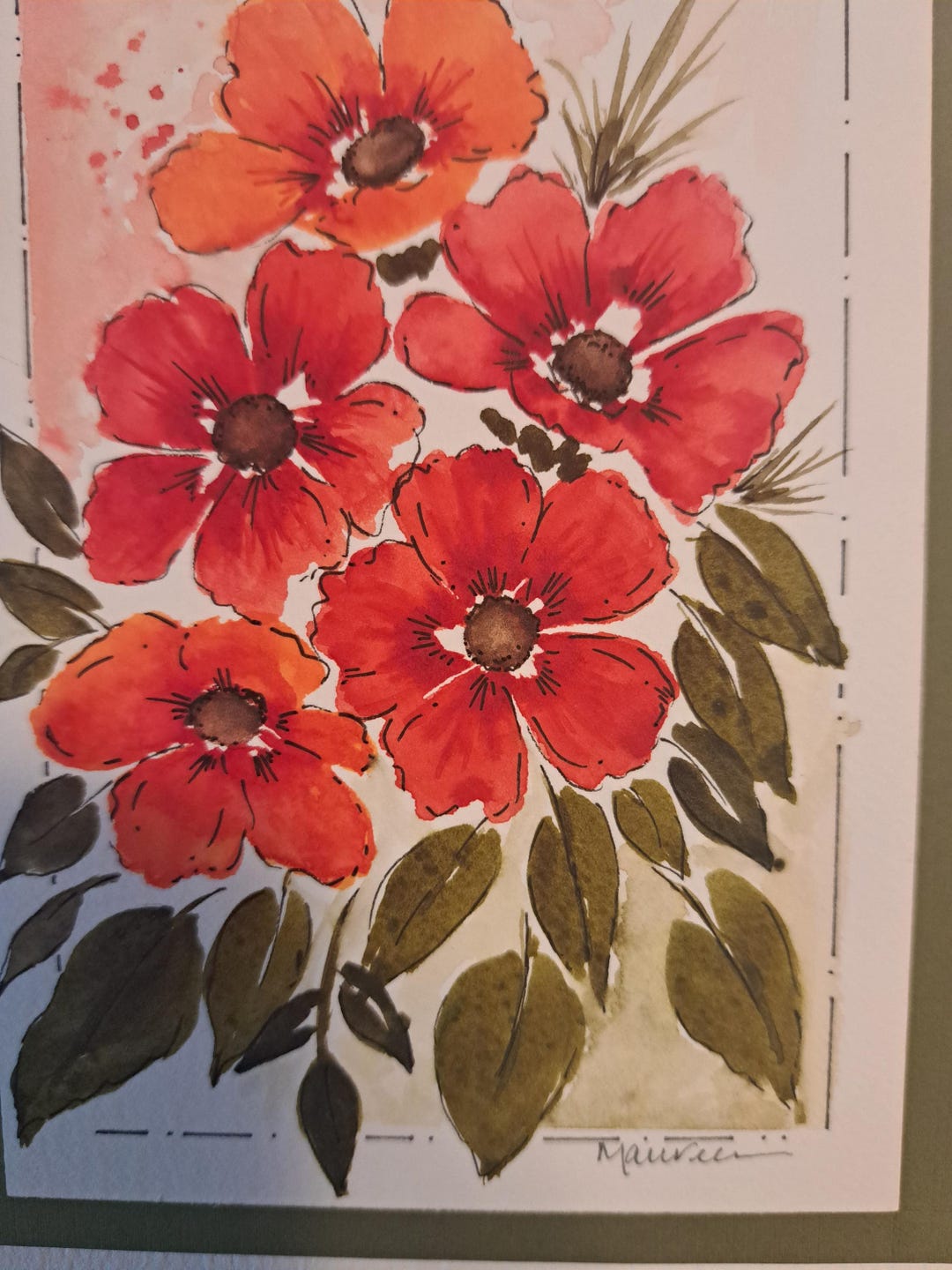 Hand Painted Watercolor Floral Card, 5x7 Inch Frameable Blank Greeting ...