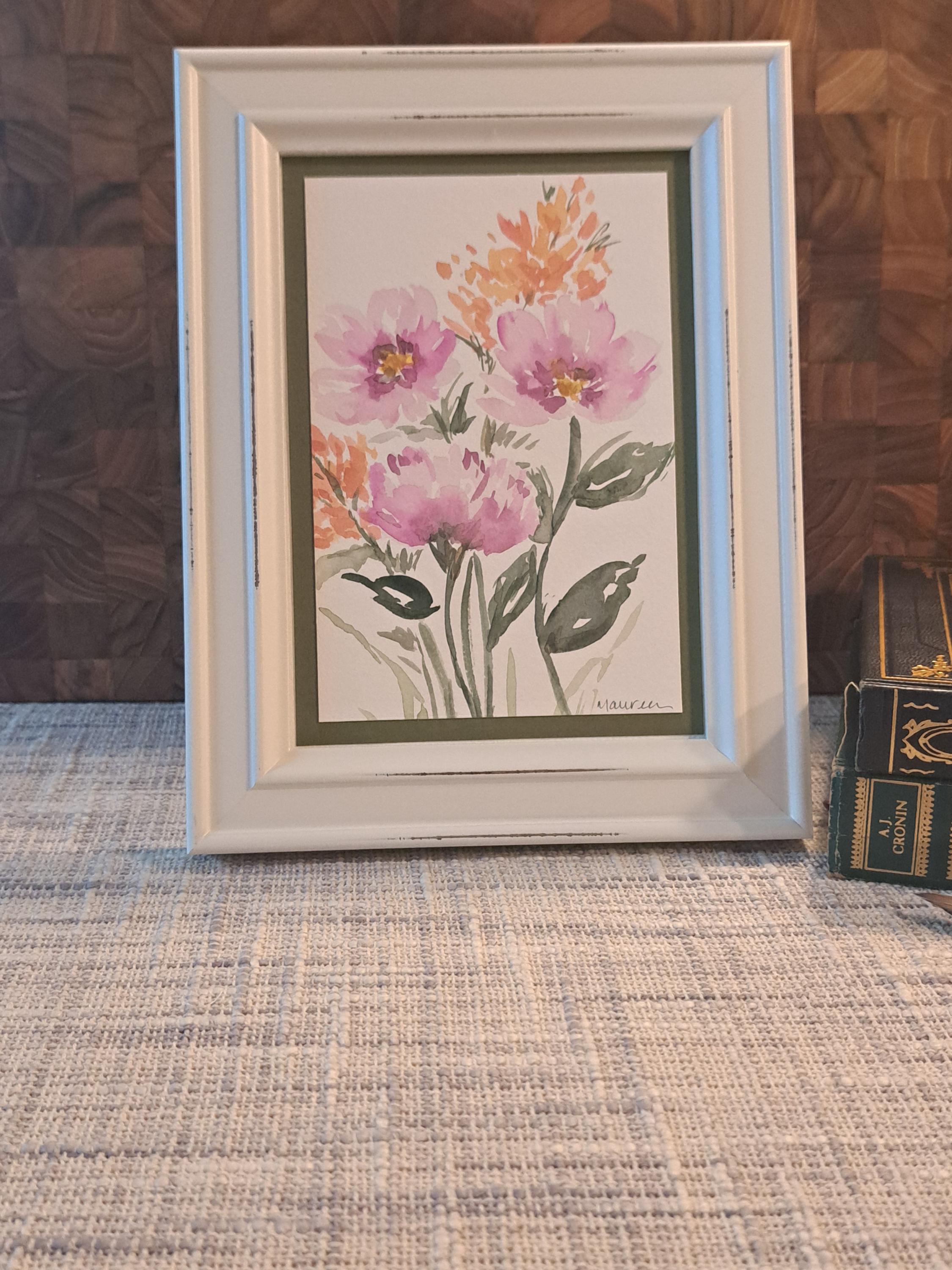 Hand Painted Watercolor Floral Card, 5x7 Inch Frameable Blank Greeting ...