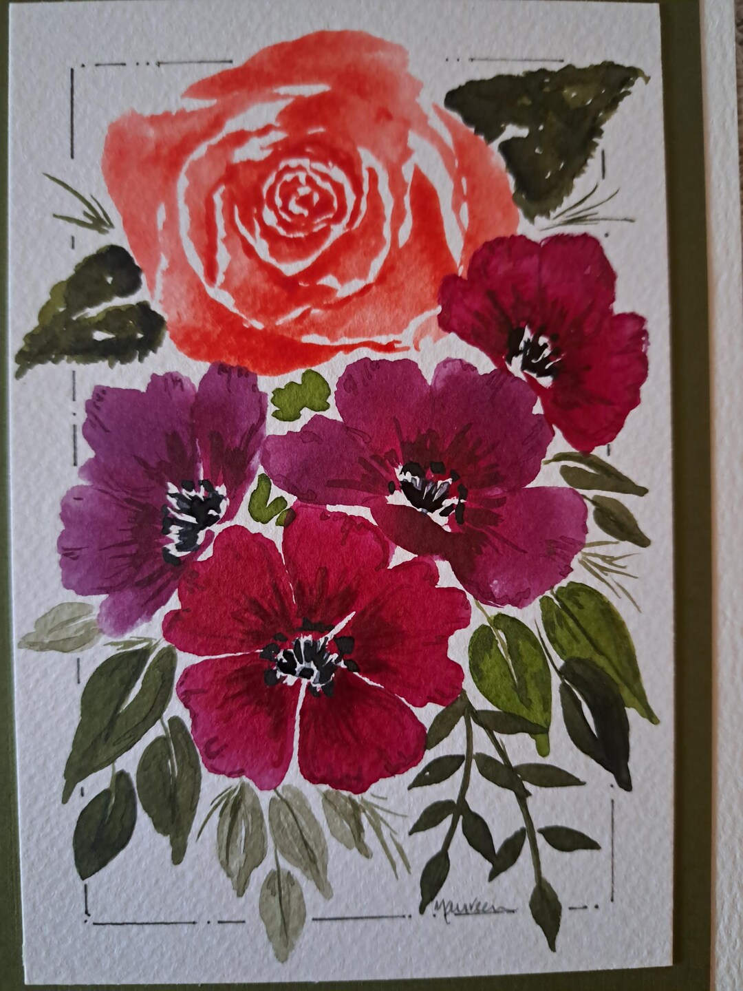 Original Hand Painted Watercolor Floral Card, 5x7 Inch Blank Greeting ...