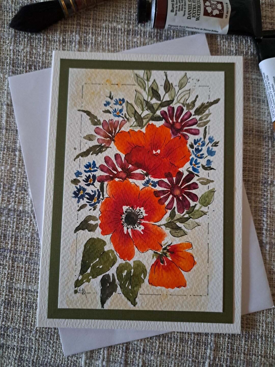 Original Hand Painted Watercolor Floral Card, 5x7 Inch Blank Greeting ...