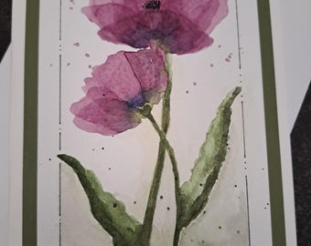 Original Hand Painted Watercolor Floral Card, 5x7 Inch Blank Greeting ...
