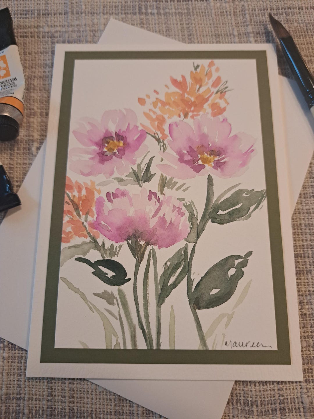 Hand Painted Watercolor Floral Card, 5x7 Inch Frameable Blank Greeting ...