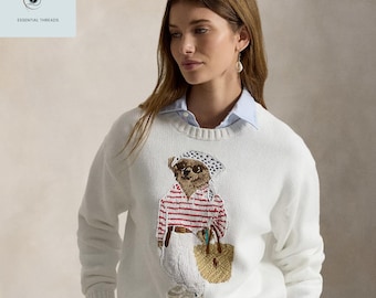 Authentic Polo Ralph Lauren Bear White Sweater | Luxury Old Money Jumper