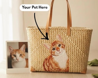 Bolso tailandés tejido con foto de mascotas bordada a medida, regalo personalizado para gatos y perros, para él, para ella, para mamá, para amantes, bolso bandolera con retrato conmemorativo