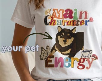 カスタムペットシャツ スクラップブックコラージュ 犬猫ポートレートTシャツ パーソナライズされたペットママギフト レトロY2KカスタムペットフォトTシャツ 犬ママ猫ママギフト