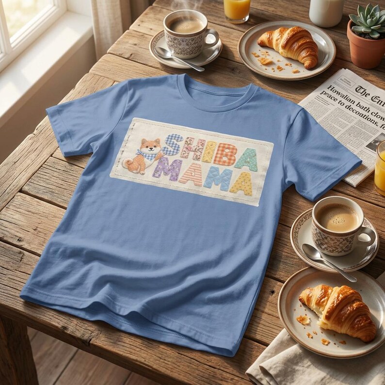 柴犬ママ フェイクパッチワークシャツ コンフォートカラーズ 犬ママシャツ コテージコア 柴犬Tシャツ 犬好きへのギフト かわいい柴犬ママ 美的シャツ 画像 14
