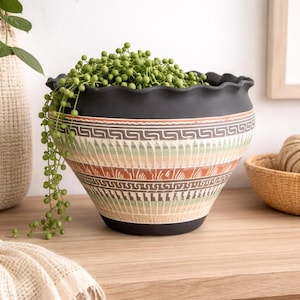 Maceta de cerámica pintada a mano estilo suroeste / Cuenco de cerámica geométrico tribal bohemio